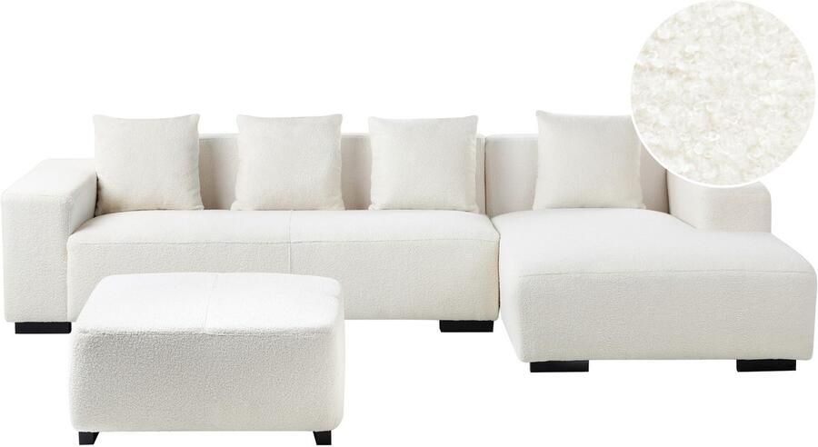 Beliani Hoekbank LUNGO Bouclé Wit Met ottomaan 4-zitter Linkerzijde