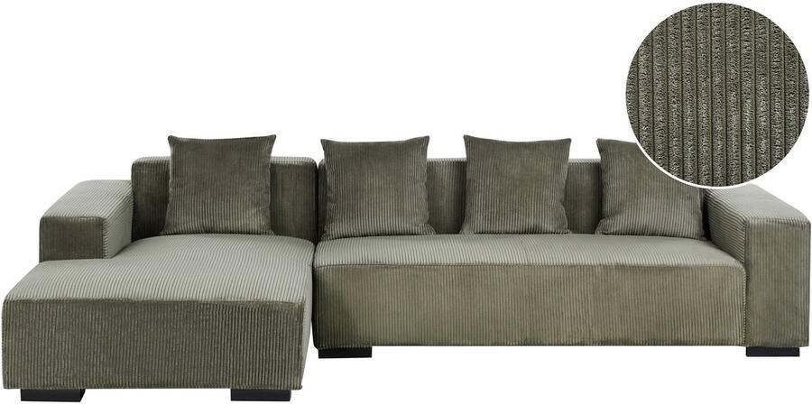 Beliani Hoekbank LUNGO Corduroy Groen 4-zitter Rechterzijde