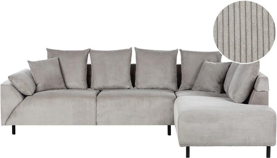 Beliani Hoekbank LUNNER Corduroy Lichtgrijs 4-zitter Linkerzijde