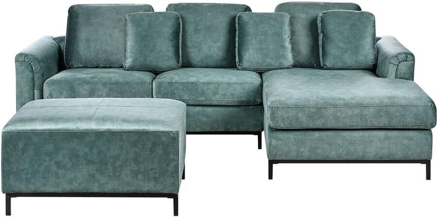 Beliani Hoekbank OSLO Fluweel Groenblauw Met ottomaan 5-zitter Linkerzijde
