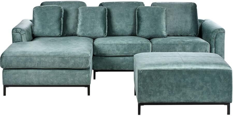 Beliani Hoekbank OSLO Fluweel Groenblauw Met ottomaan 5-zitter Rechterzijde