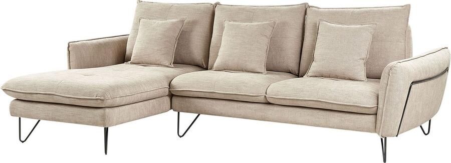 Beliani Hoekbank SERSAN Chenille Beige 3-zitter Rechterzijde - Foto 2