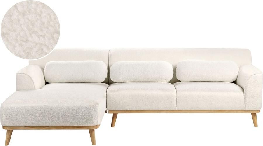 Beliani Hoekbank SIMOS Bouclé Wit 3-zitter Rechterzijde
