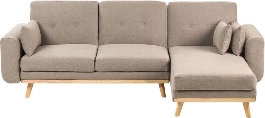 Beliani Hoekslaapbank KAARINA Stof Lichtbruin 3-zitter Linkerzijde