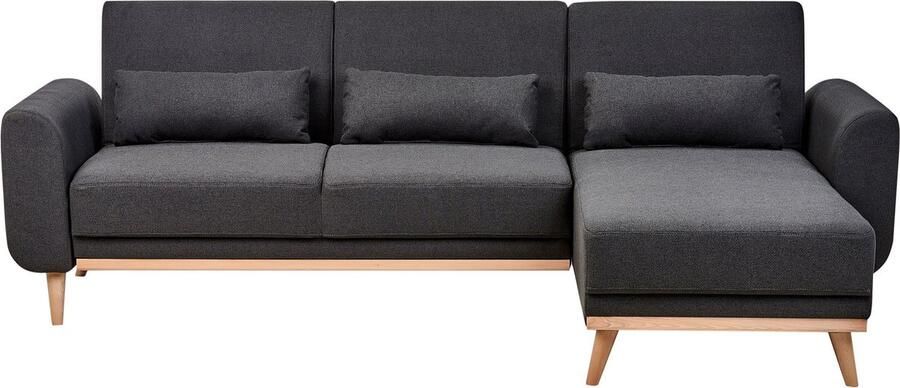 Beliani Hoekslaapbank OLLSTA Stof Zwart 3-zitter Linkerzijde