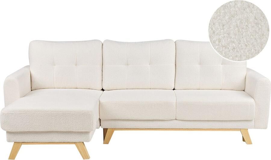 Beliani Hoekslaapbank SIRO Bouclé Gebroken wit met opbergruimte 3-zitter Rechterzijde - Foto 2