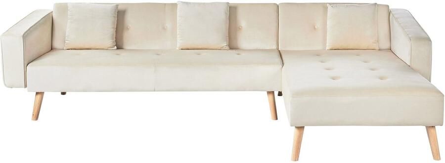 Beliani Hoekslaapbank VADSO Fluweel Lichtbeige 4-zitter Linkerzijde