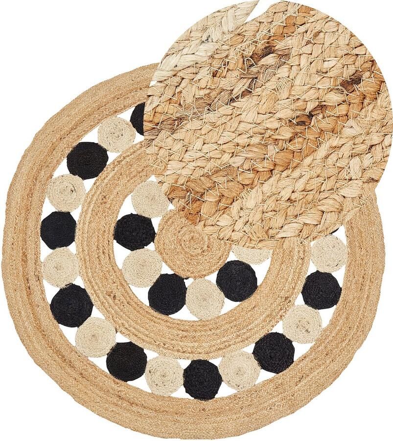 Beliani Vloerkleed jute beige zwart ⌀ 140 cm HOVIT