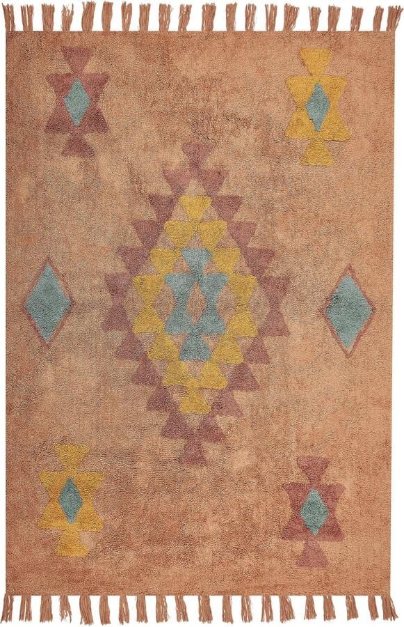 Beliani IGDIR Laagpolig vloerkleed Oranje 140 x 200 cm Katoen - Foto 2