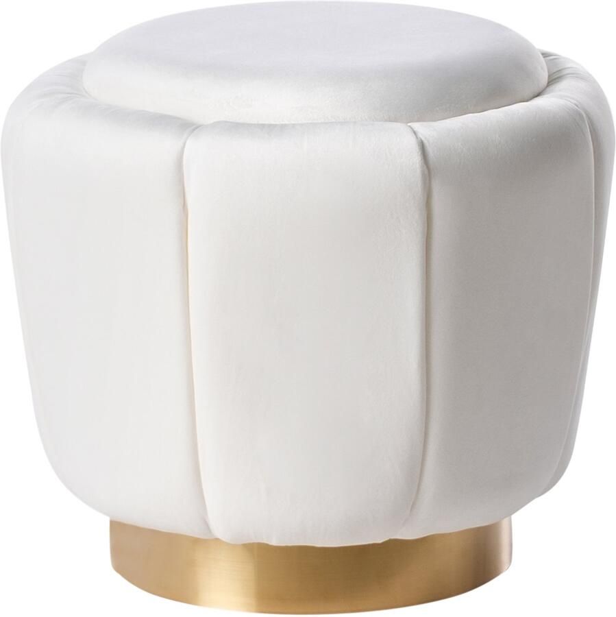 Beliani Poef IRVING Fluweel Wit 43 cm 43 cm 37 cm
