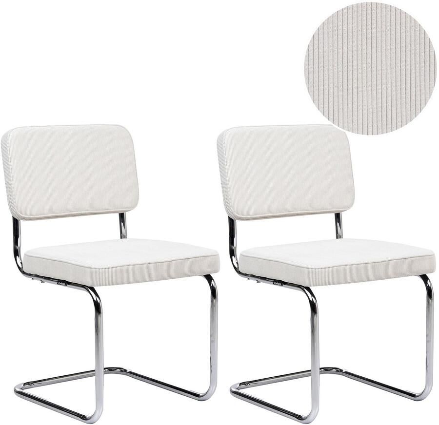 Beliani Set van 2 eetkamerstoelen IRWIN Corduroy Gebroken wit