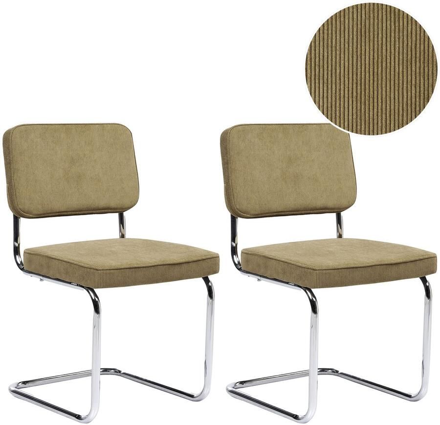 Beliani IRWIN Eetkamerstoel set van 2 Groen Corduroy