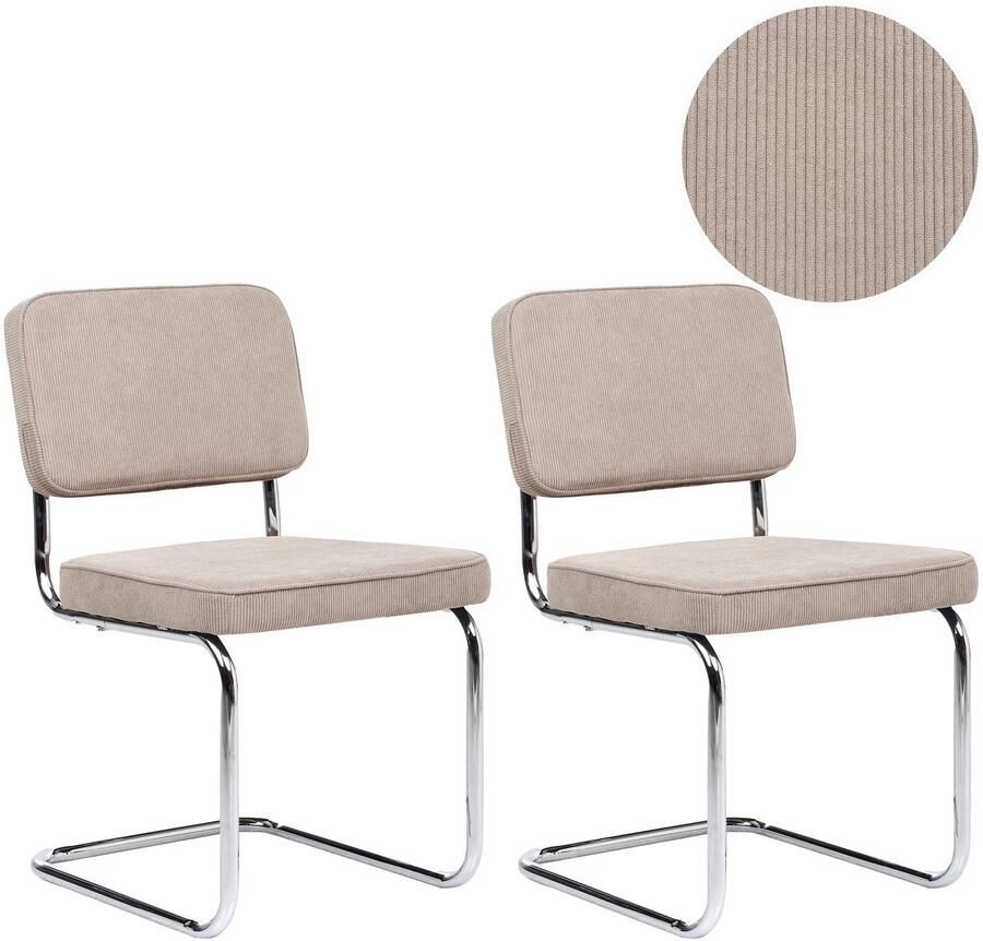 Beliani IRWIN Eetkamerstoel set van 2 Taupe Corduroy