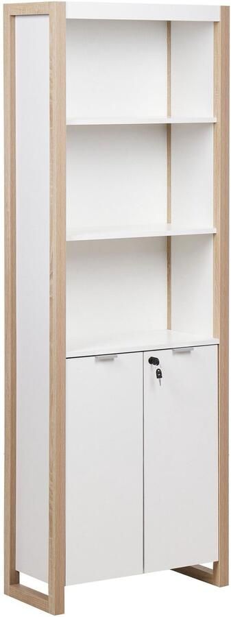 Beliani JOHNSON Boekenkast met locker Lichthout Wit Vezelplaat