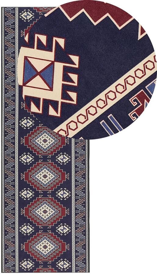 Beliani -KANGAL-Loper tapijt-Donkerblauw-80 x 240 cm-Polyester