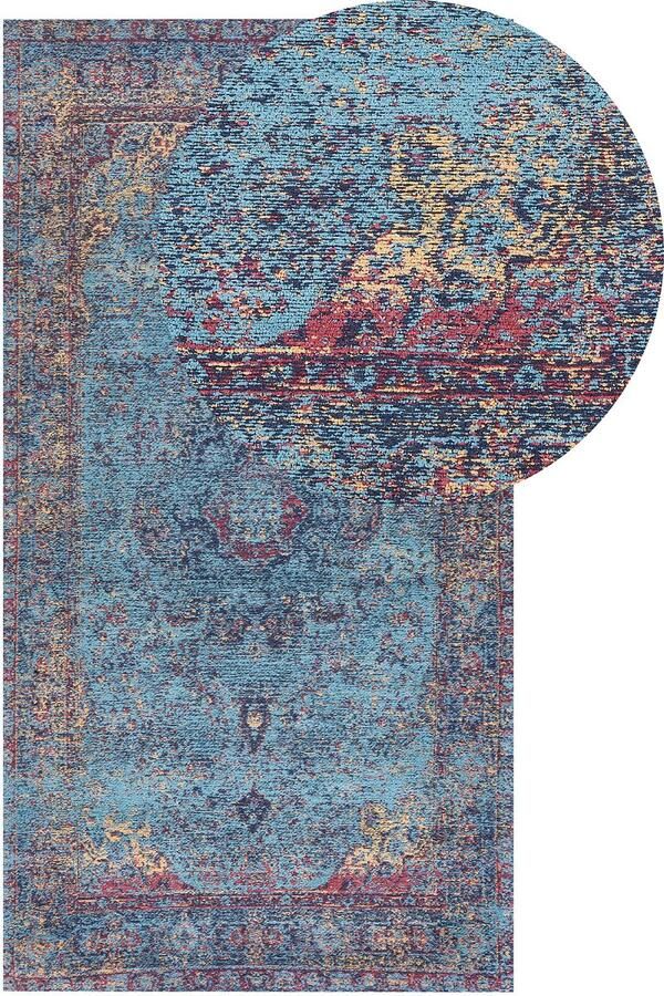 Beliani KANSU Laagpolig vloerkleed Blauw 80 x 150 cm Katoen