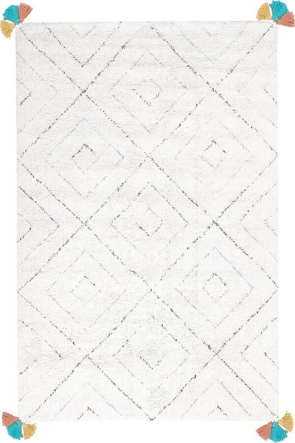 Beliani KARTAL Shaggy vloerkleed Wit 140 x 200 cm Katoen