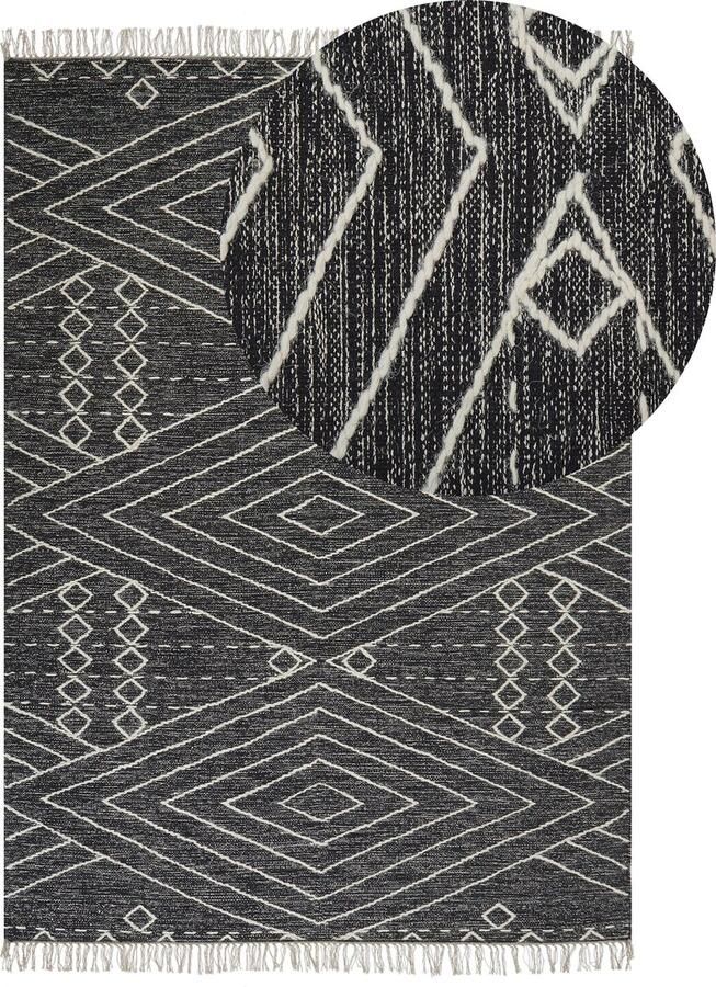 Beliani KHENIFRA Laagpolig vloerkleed Gebroken wit 160 x 230 cm Katoen