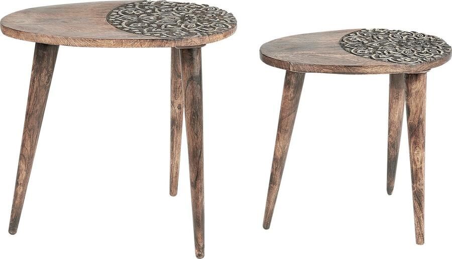 Beliani -KHETUA-Bijzettafel set van 2-Donkere houtkleur-Mangohout