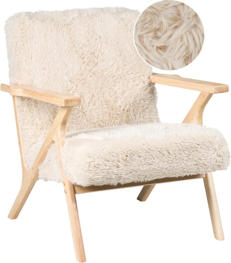 Beliani KISA Fauteuil Lichtbeige Kunstbont