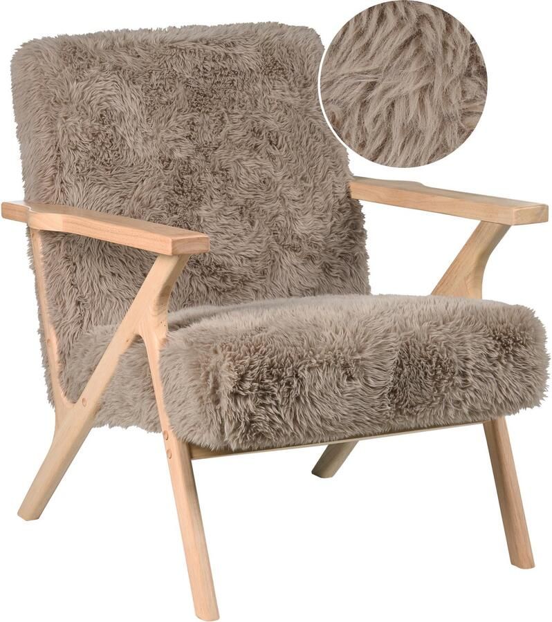 Beliani KISA Fauteuil Taupe Kunstbont - Foto 2