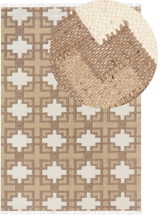 Beliani -KONURTAY-Laagpolig vloerkleed-Lichtbeige-200 x 300 cm-Jute