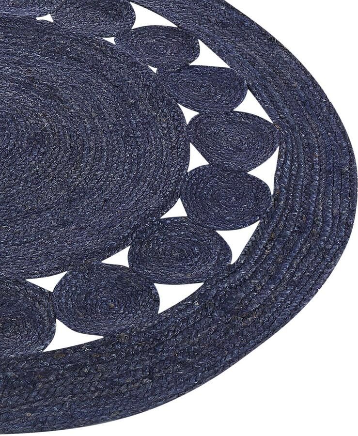Beliani KOYUNLU Laagpolig vloerkleed Donkerblauw ø 120 cm Jute