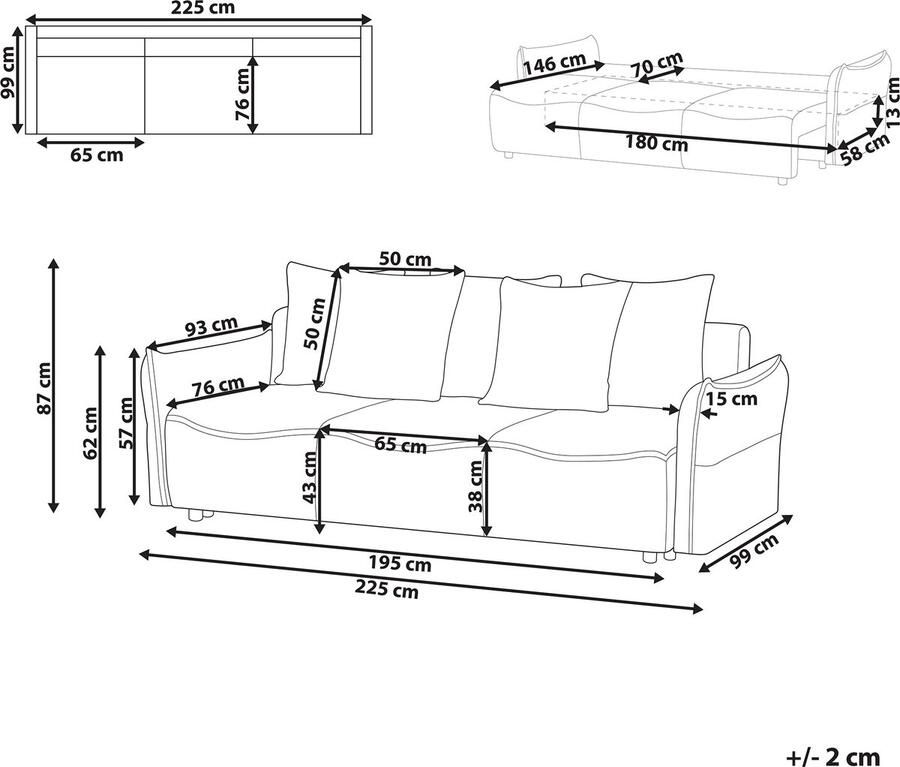 Beliani Slaapbank KRAMA Stof Gebroken wit met opbergruimte 3-zitter
