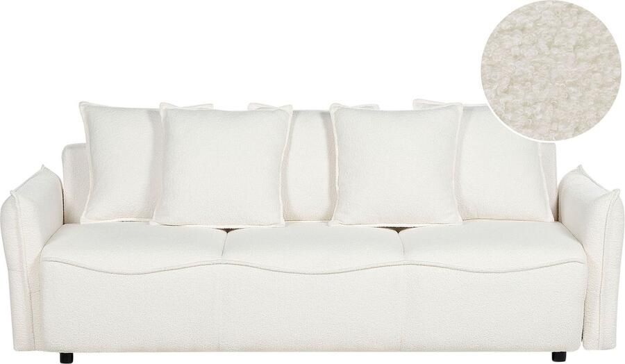 Beliani Slaapbank KRAMA Bouclé Wit met opbergruimte 3-zitter