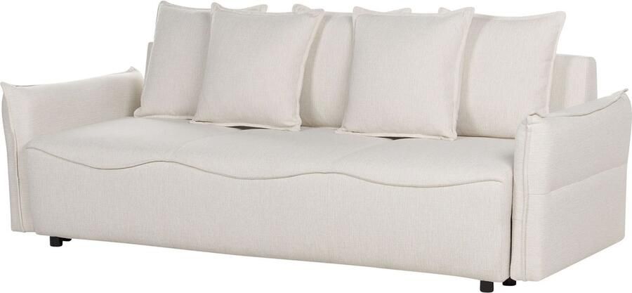 Beliani Slaapbank KRAMA Stof Gebroken wit met opbergruimte 3-zitter - Foto 3