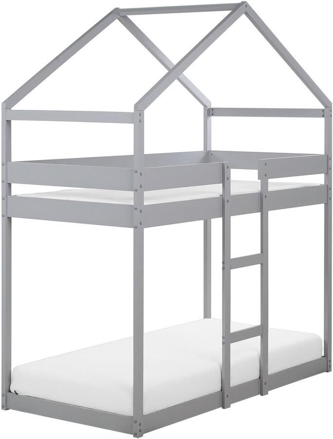 Beliani Hoogslaper Huis Dennenhout LABATUT 90 x 200 cm Grijs