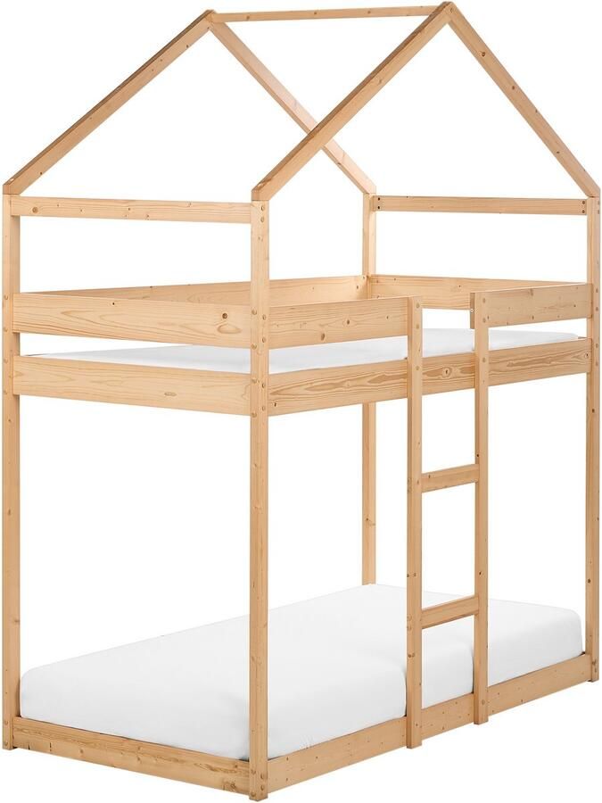 Beliani Hoogslaper Huis Dennenhout LABATUT 90 x 200 cm Lichtbruin