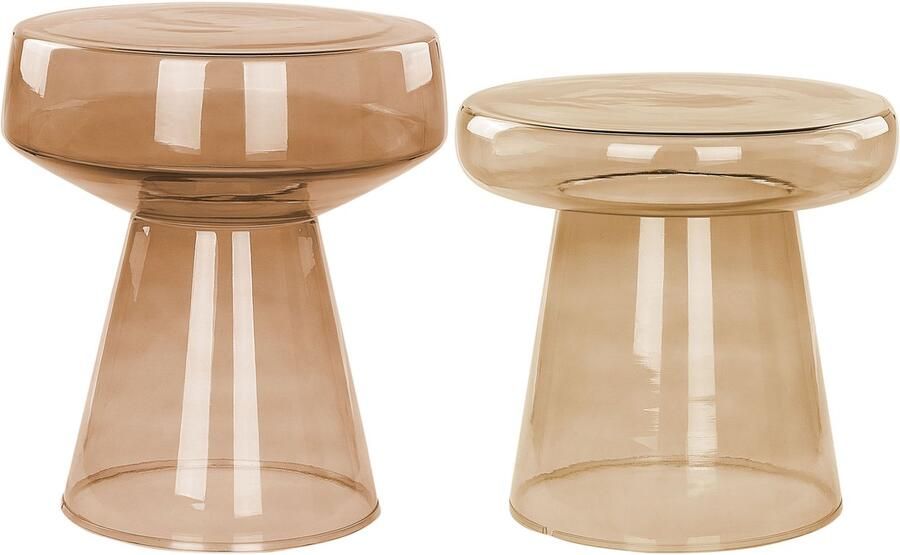 Beliani LAGUNA CALDERA Bijzettafel set van 2 Goudbruin Glas