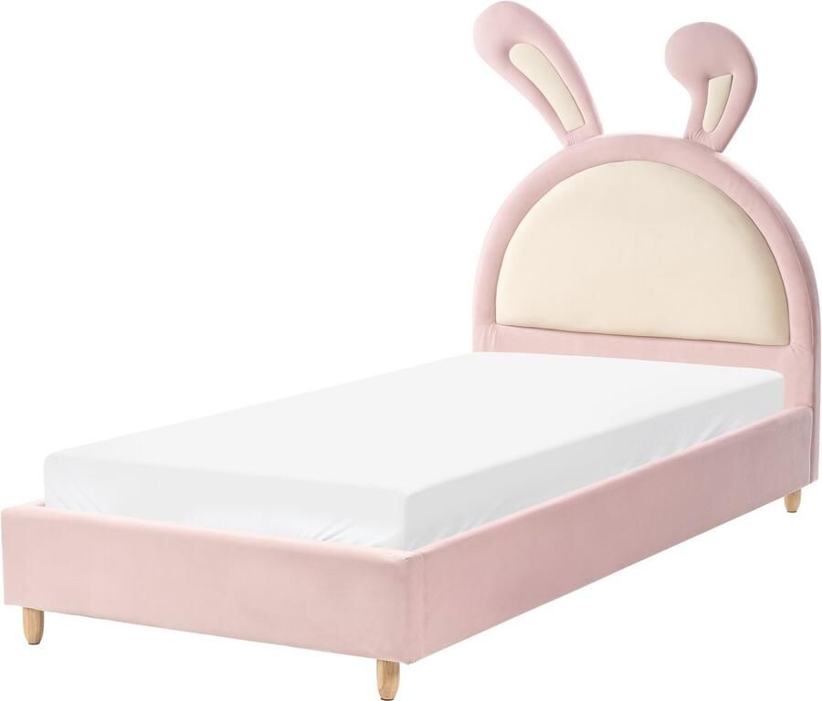 Beliani LALLIAS Eenpersoonsbed Roze 90 x 200 cm Fluweel