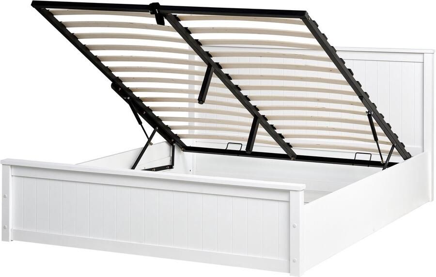 Beliani LAMBRES Tweepersoonsbed met opbergruimte Wit 160 x 200 cm Dennenhout