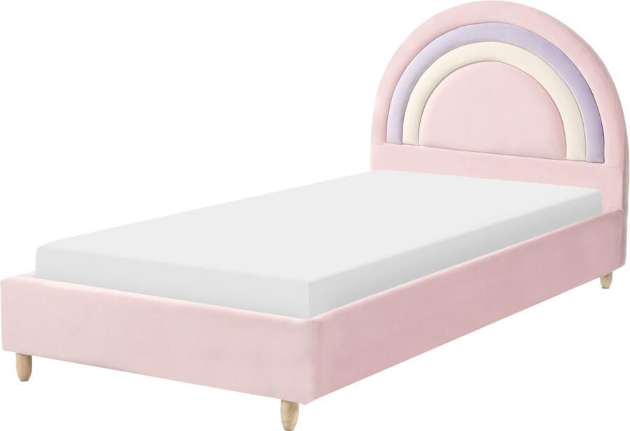 Beliani Kinderbed Regenboog Fluweel LANDEILLAU 90 x 200 cm Roze