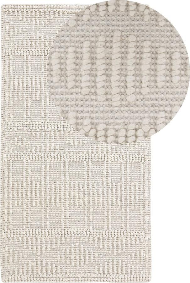 Beliani LAPSEKI Laagpolig vloerkleed Lichtbeige 80 x 150 cm Wol