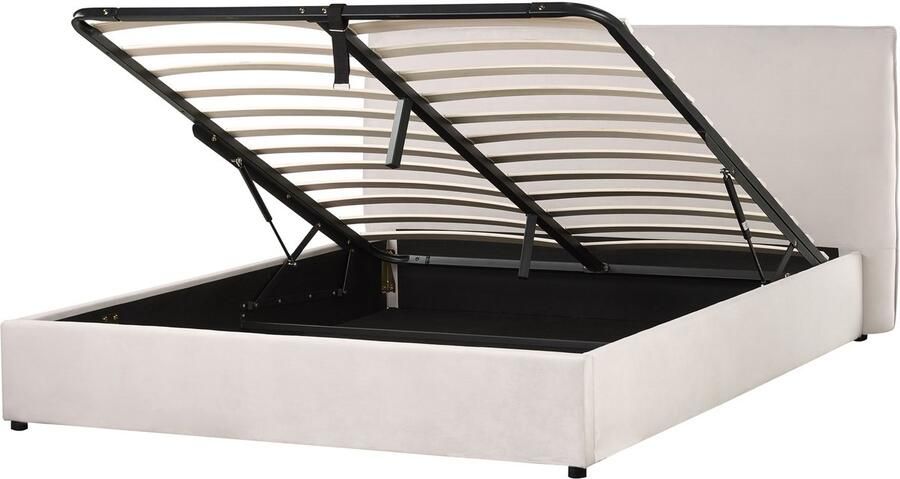 Beliani -LAVAUR-Bed met opbergruimte-Gebroken wit-160 x 200 cm-Fluweel