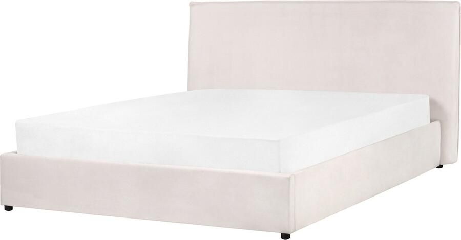 Beliani -LAVAUR-Bed met opbergruimte-Gebroken wit-160 x 200 cm-Fluweel - Foto 2