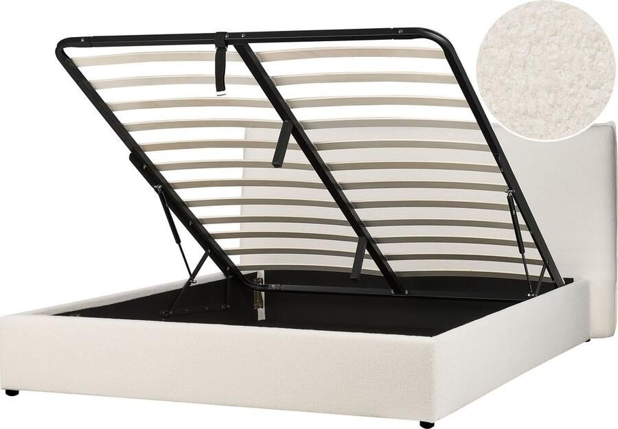 Beliani -LAVAUR-Bed met opbergruimte-Gebroken wit-180 x 200 cm-Bouclé
