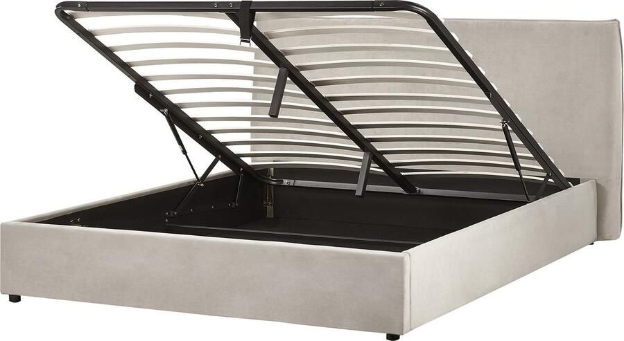 Beliani -LAVAUR-Bed met opbergruimte-Taupe-160 x 200 cm-Fluweel