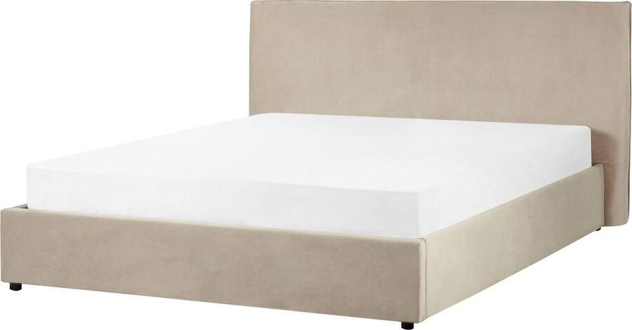 Beliani -LAVAUR-Bed met opbergruimte-Taupe-160 x 200 cm-Fluweel - Foto 2