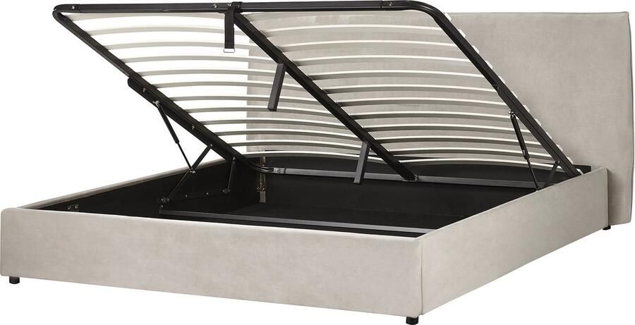 Beliani -LAVAUR-Bed met opbergruimte-Taupe-180 x 200 cm-Fluweel