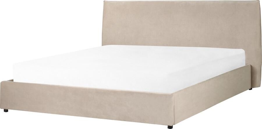 Beliani -LAVAUR-Bed met opbergruimte-Taupe-180 x 200 cm-Fluweel - Foto 2