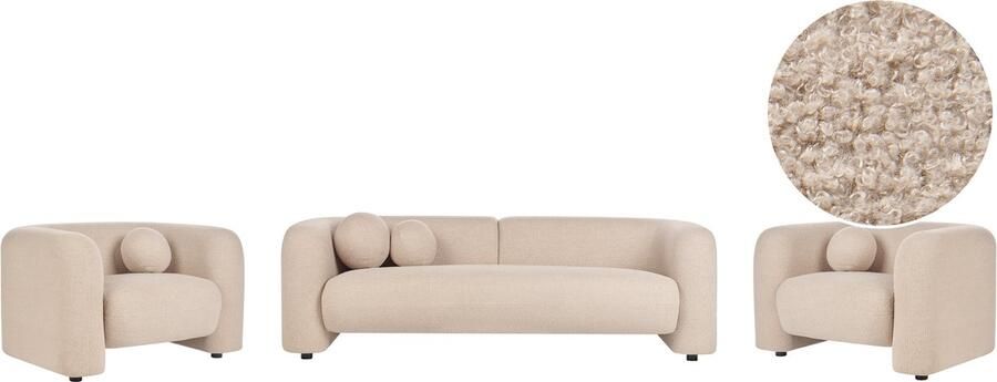 Beliani LEIREN Woonkamerset 5-zits Beige Bouclé