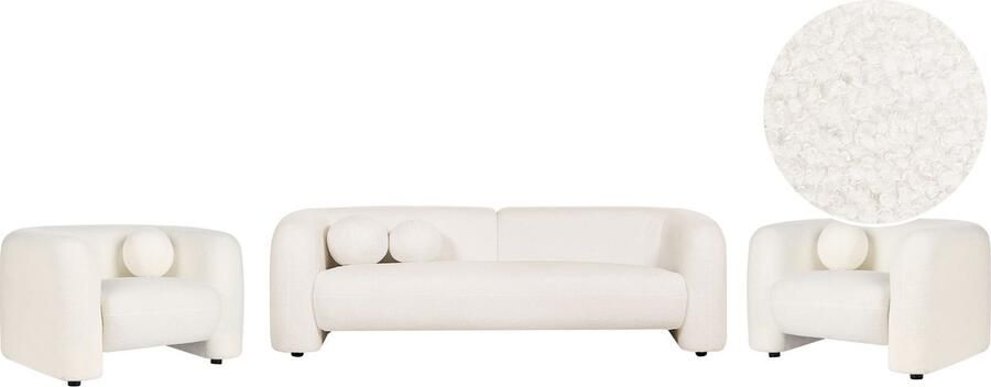 Beliani LEIREN Woonkamerset 5-zits Wit Bouclé