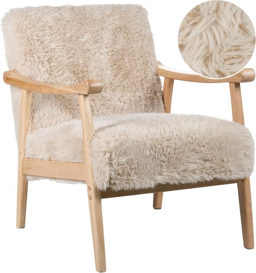 Beliani LEKNES Fauteuil Lichtbeige Kunstbont