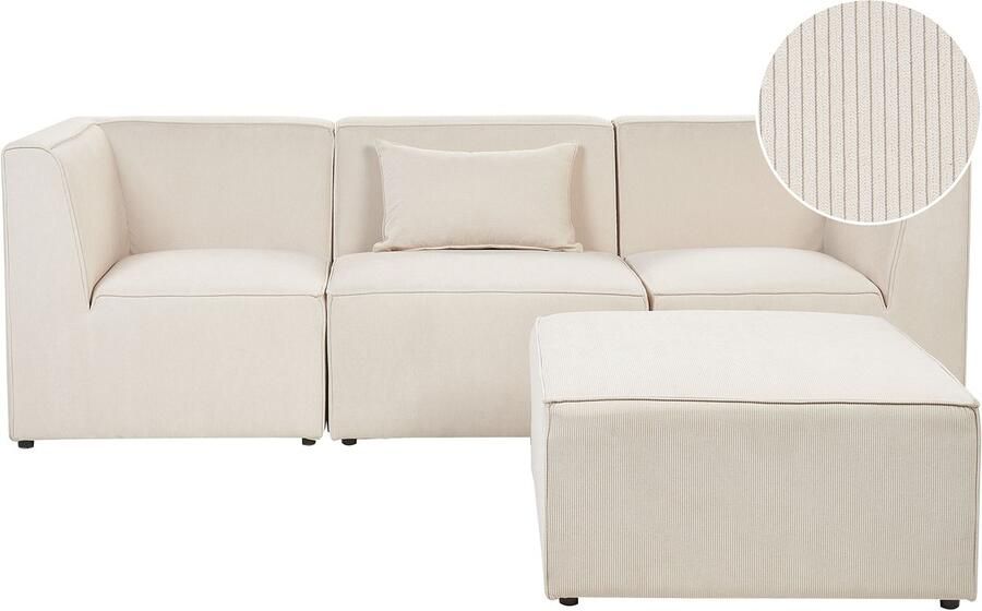 Beliani Modulaire bank LEMVIG Corduroy Lichtbeige Met ottomaan 3-zitter
