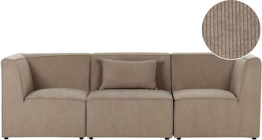 Beliani Modulaire bank LEMVIG Corduroy Taupe 3-zitter