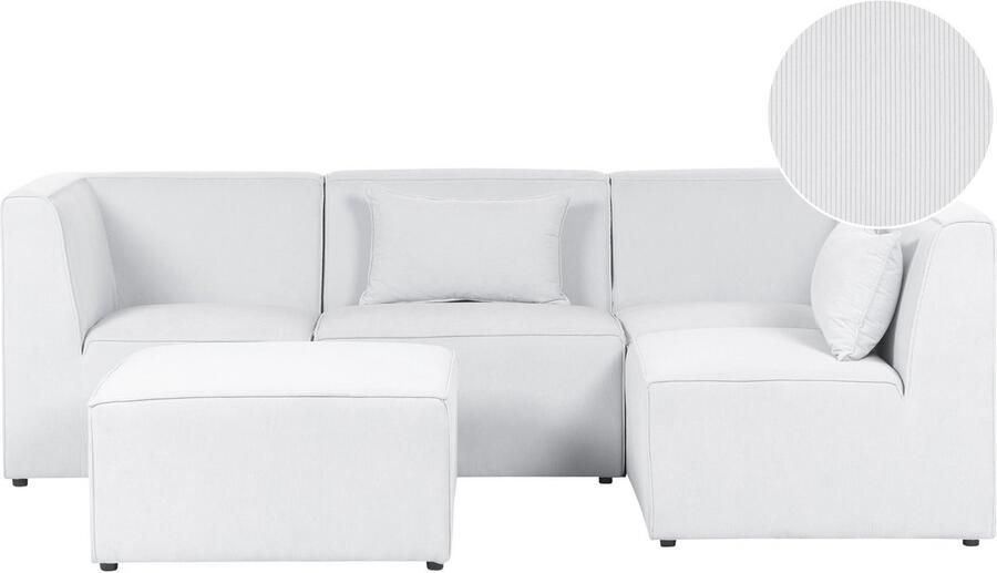 Beliani -LEMVIG-Hoekbank 4-zits-Gebroken wit-Linkerzijde-Corduroy